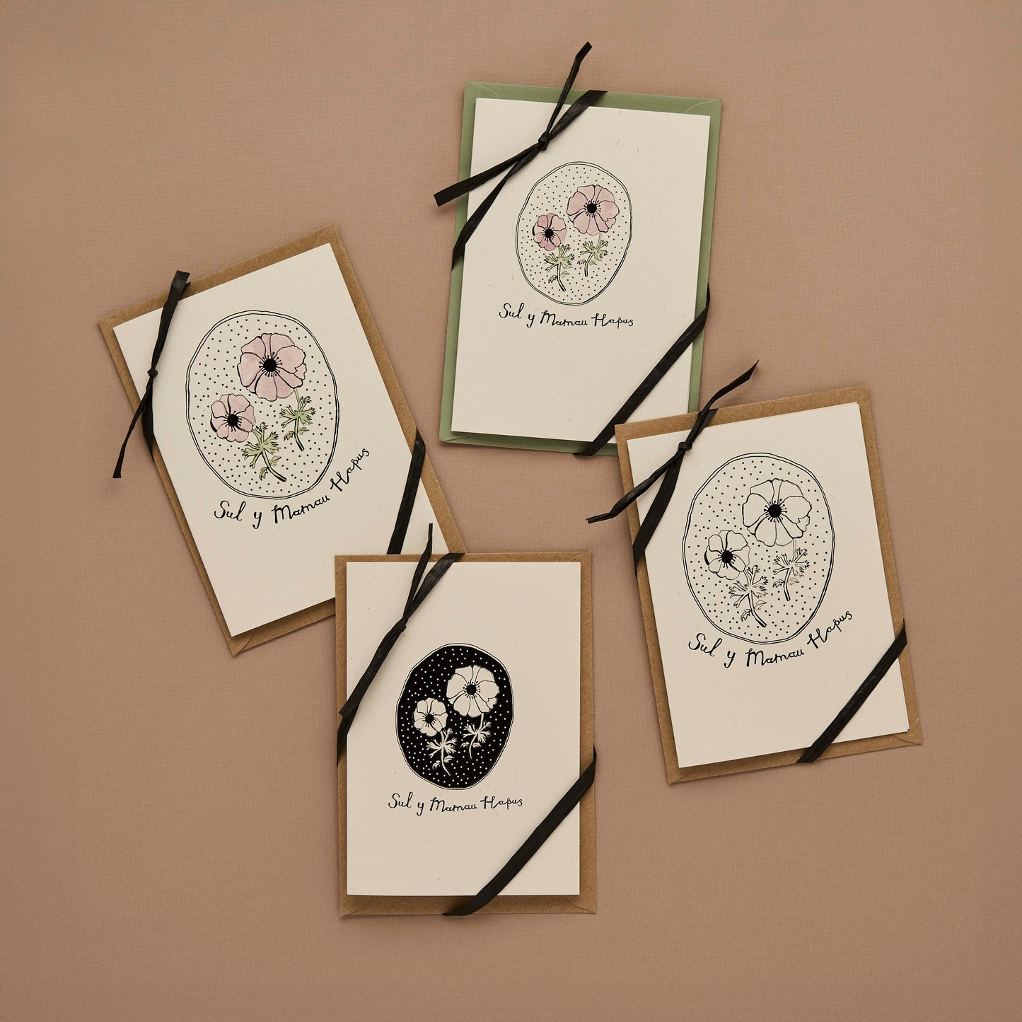 Mother's Day Card with Anemone Flowers - Welsh