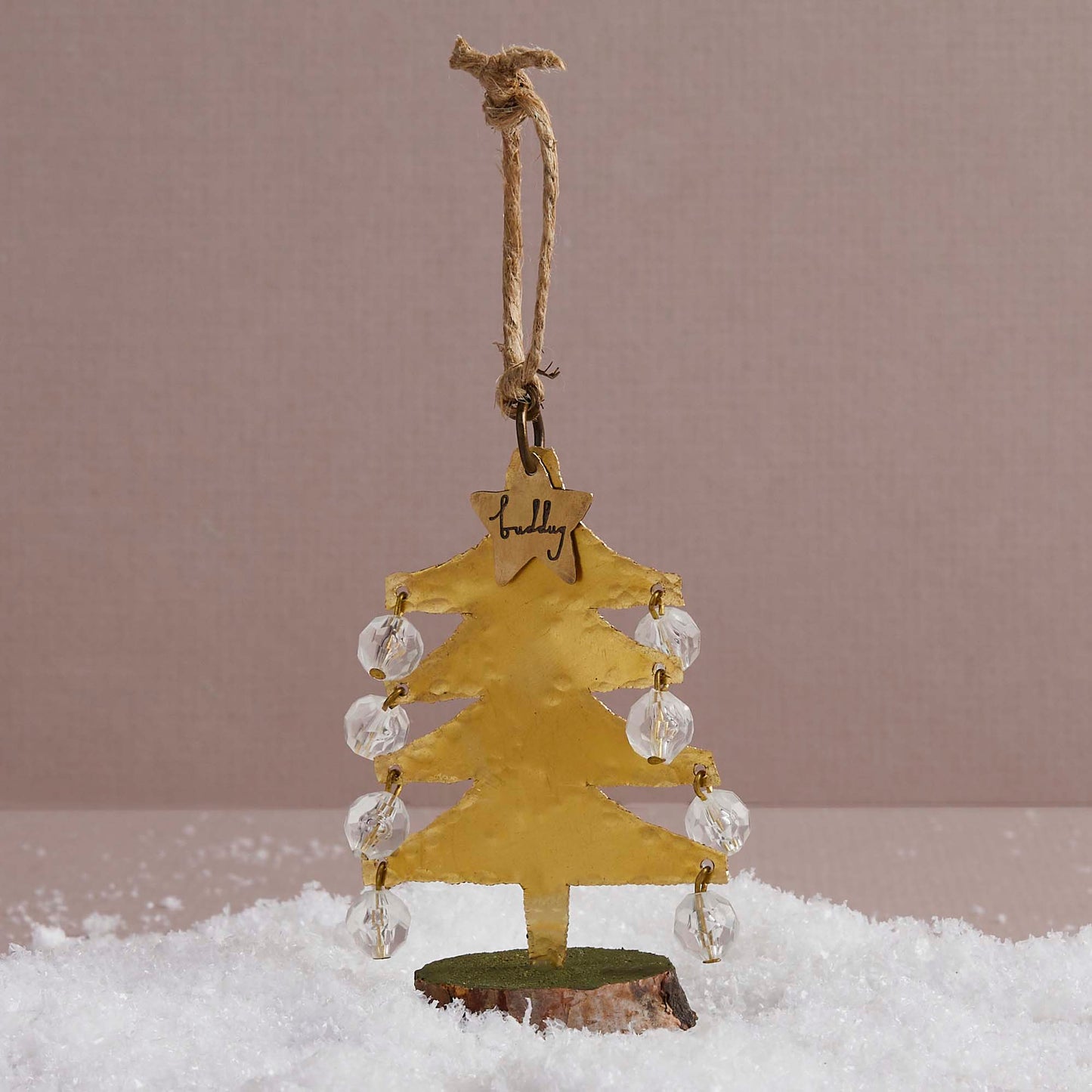 Brass Christmas tree decoration with clear crystals