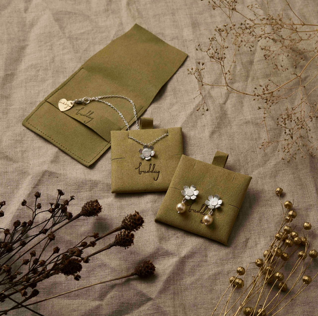 Silver Daisy Necklace and Earrings