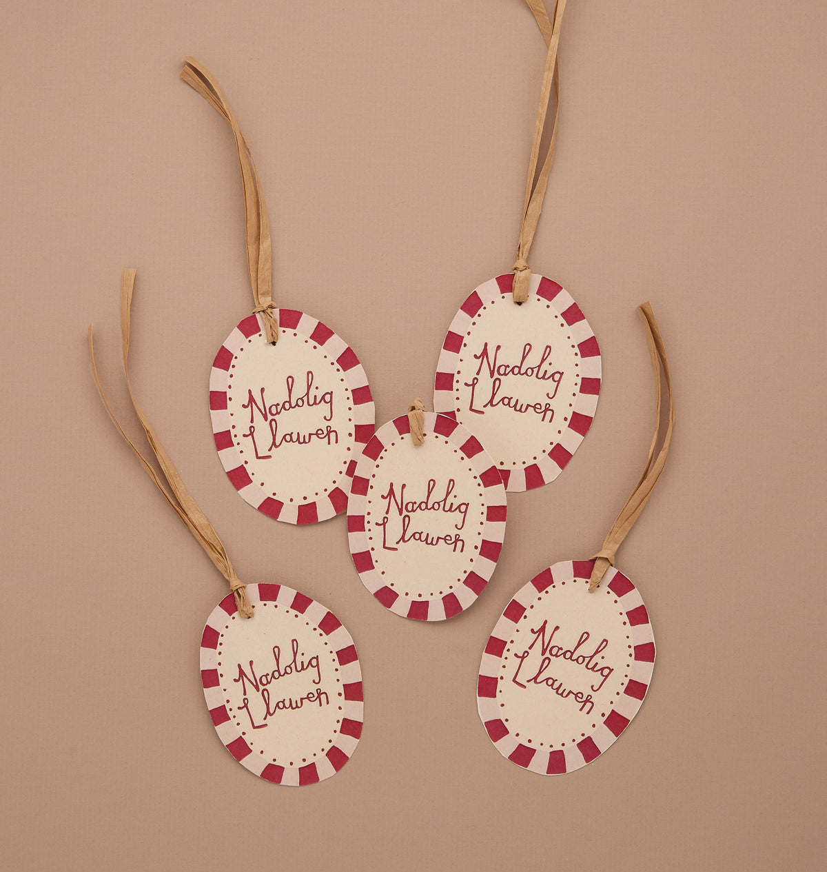Nadolig Llawen tags - Pink and red stripes