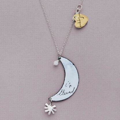 Silver Half Moon and Enamel Necklace