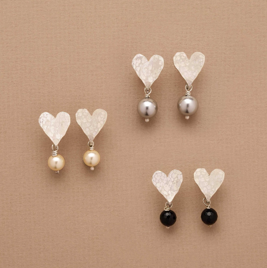 Silver Heart Beaded Earrings